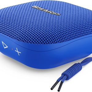 SHARP GX-BT60(BL) Portable Waterproof Bluetooth Speaker, Lightweight Splashproof Rechargeable Compact Speaker with Call Answering, Google & Siri Compatible – Blue