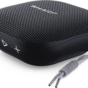 SHARP GX-BT60(BK) Portable Waterproof Bluetooth Speaker, Lightweight Splashproof Rechargeable Compact Speaker with Call Answering, Google & Siri Compatible – Black